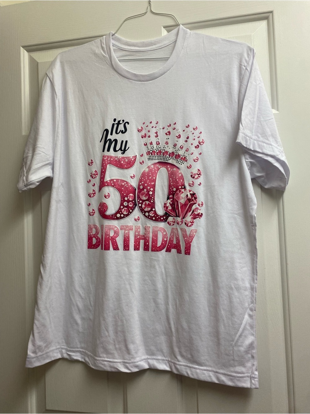It's My 50th Birthday White Tee with Pink Graphic NWOT size Large
